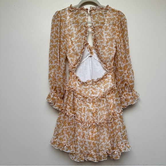 Saints + Secrets Mustard Floral Chiffon Ruffle Dress Size Small NWT - Picture 5 of 15